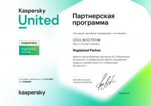 Сертификат Registered Partner Kaspersky